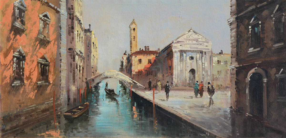 Appraisal: DEVITY STUDIOS VENETIAN CANAL PAINTING Oil Canvas '' x ''