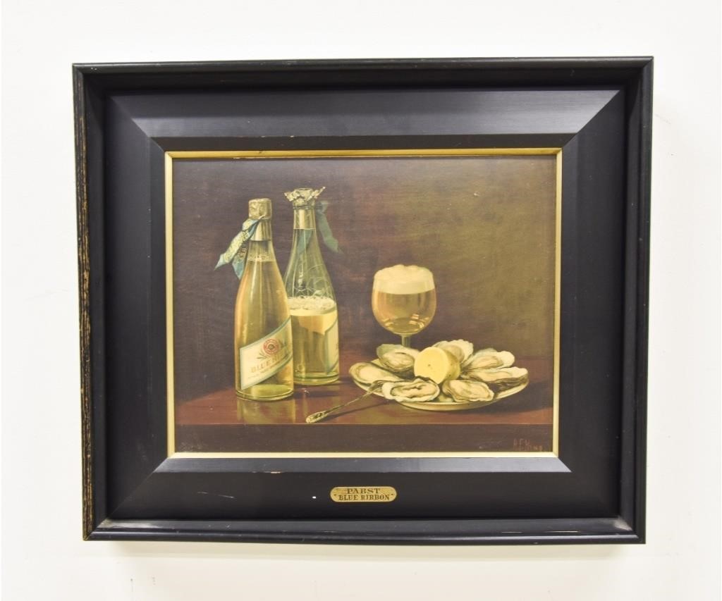 Appraisal: Chromolithograph of two bottles of Pabst Beer and a plate