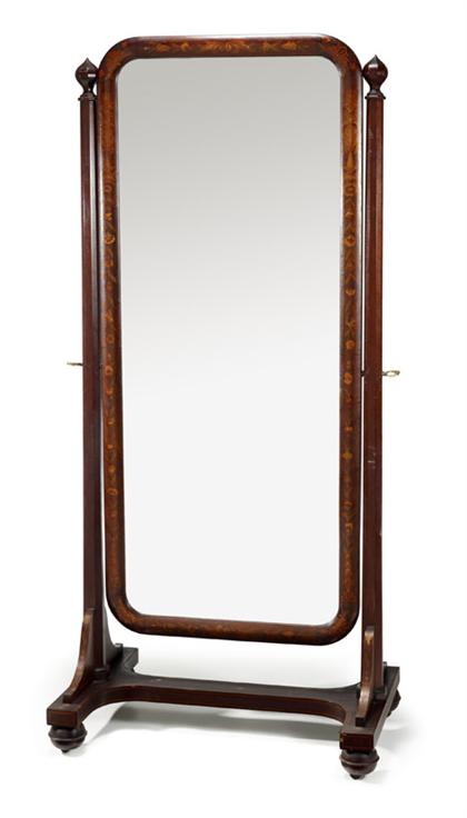 Appraisal: Mahogany and boxwood marquetry cheval mirror The curved frame with