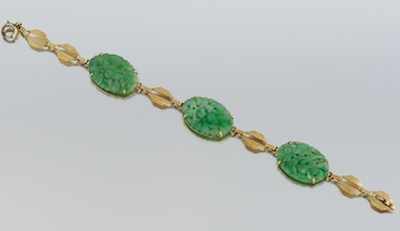 Appraisal: An Art Deco Jadeite and Gold Bracelet k yellow gold