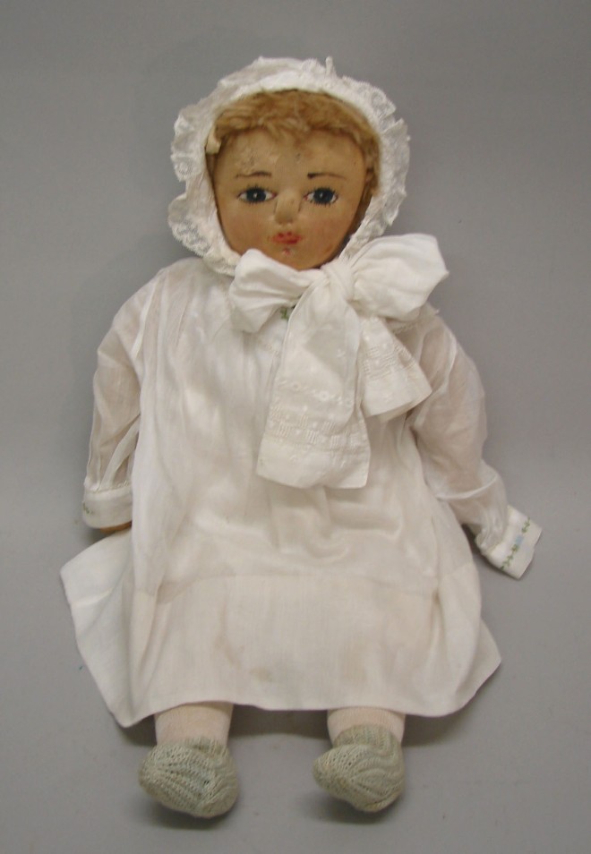 Appraisal: Beecher Baby type doll All stockinette with needle-sculpted and hand