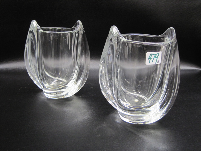 Appraisal: PAIR FRENCH ART VANNES CLEAR CRYSTAL VASES Height Condition Report