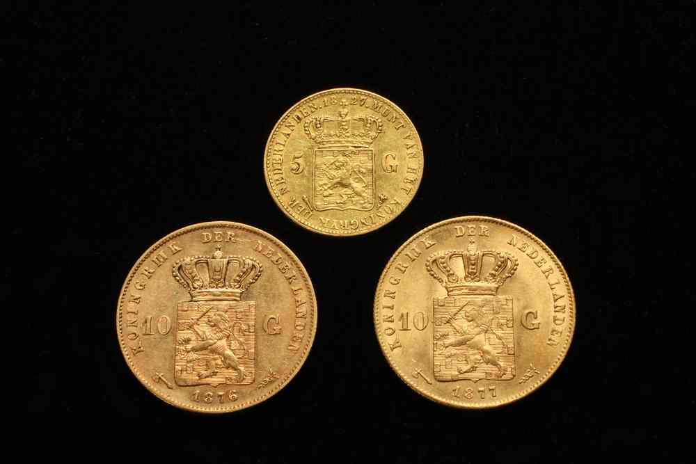 Appraisal: COINS - Netherlands gulden gold coins gulden gulden and ungraded