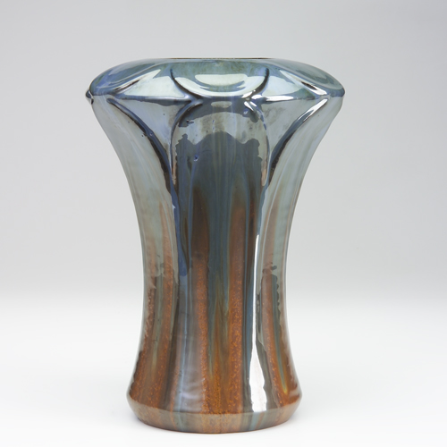 Appraisal: FULPER Rare corseted vase with closed-in floriform top covered in