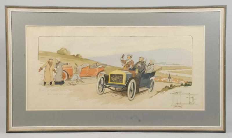 Appraisal: Framed French Gamy Automobile Scene Print Description Marked Copyright Mabileau