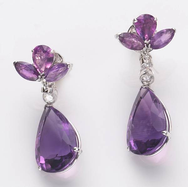 Appraisal: A pair of amethyst purple sapphire diamond and k white