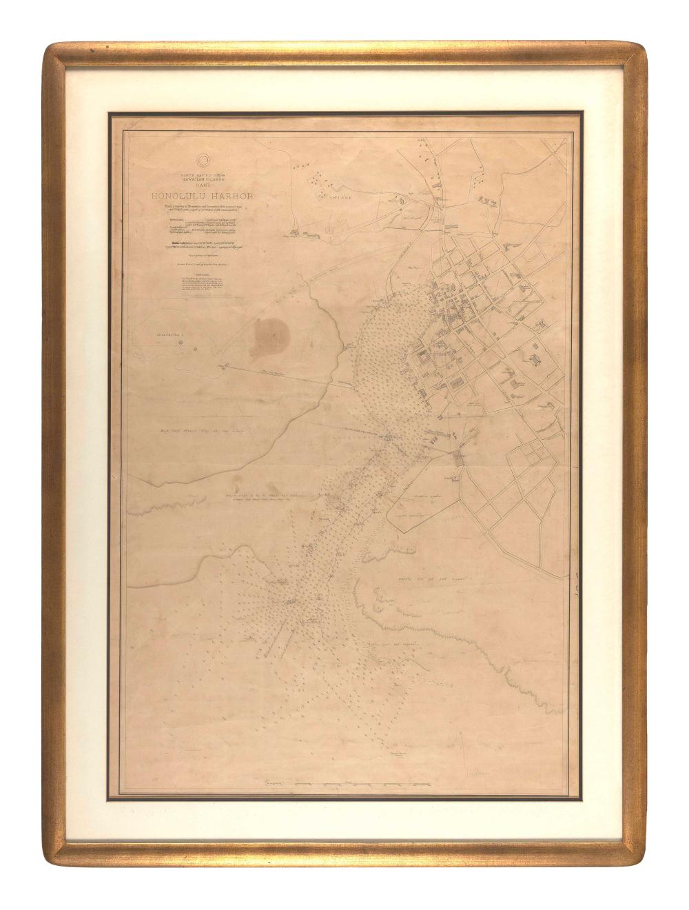 Appraisal: MAP OF HONOLULU HARBOR X SIGHT FRAMED X MAP OF