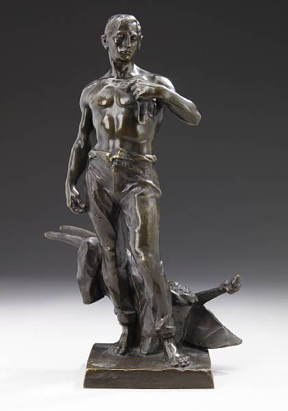 Appraisal: A patinated bronze figure of a ploughman cast after a