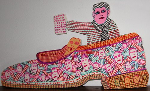 Appraisal: Howard Finster standing in a Shoe Parade Float Artist Finster