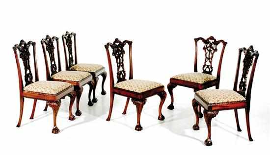 Appraisal: Set of Chippendale style carved mahogany side chairs scrolled crestrail