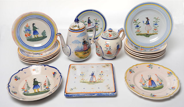 Appraisal: A COMPOSITE SET OF QUIMPER FAIENCE POTTERY TABLEWARE each with