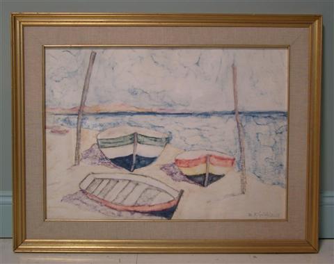 Appraisal: E M AVITABILE ITALIAN TH CENTURY BOATS Watercolor x in