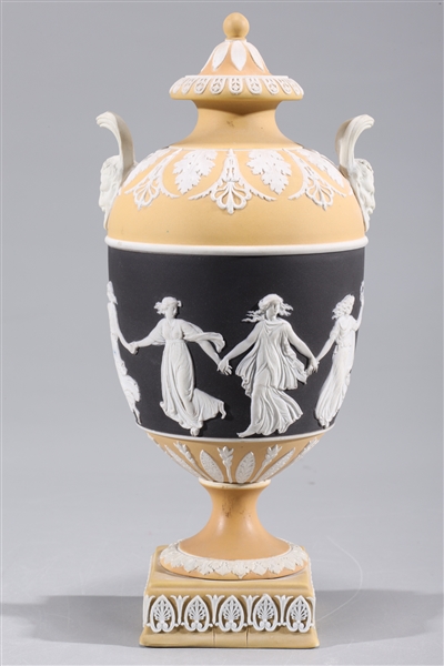 Appraisal: Rare Wedgwood tri-color black white and ochre covered urn with