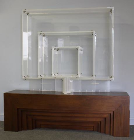 Appraisal: Midcentury Lucite Credenza Shelving Unit On wooden recessed step and