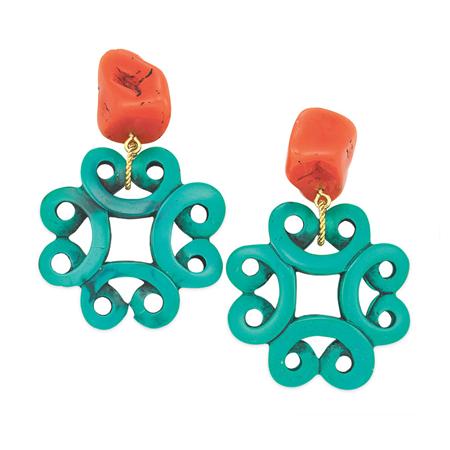 Appraisal: Coral and Jade Plastic Chandelier Earrings Estimate -