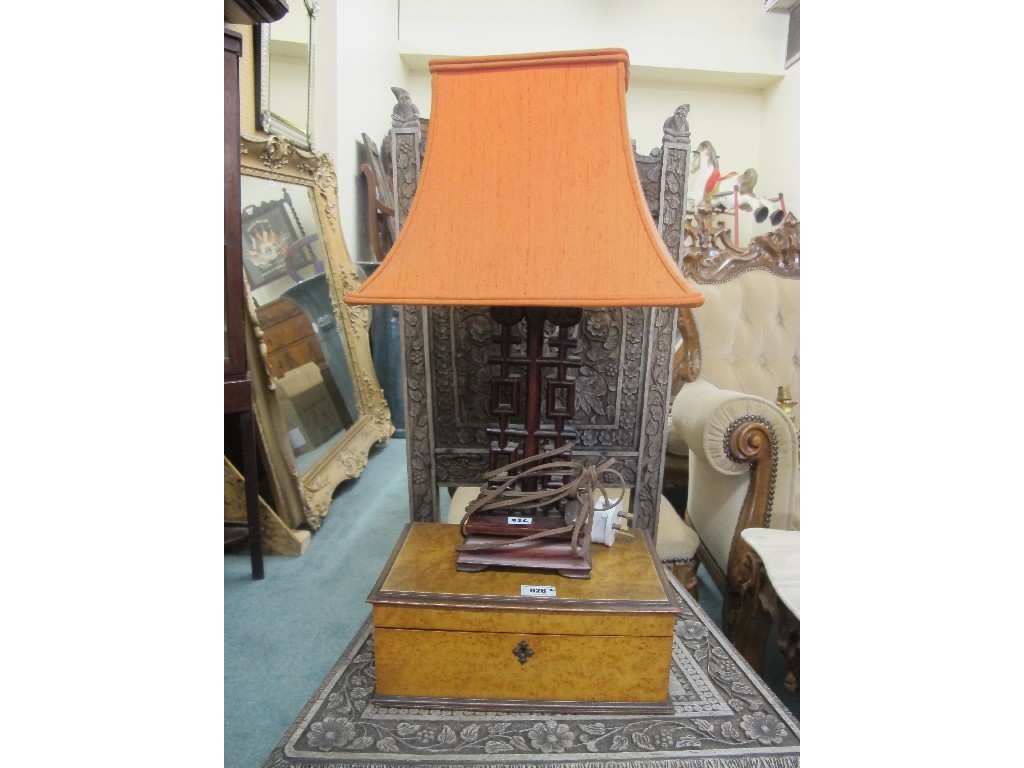 Appraisal: Chinese style hardwood table lamp with shade and a maple