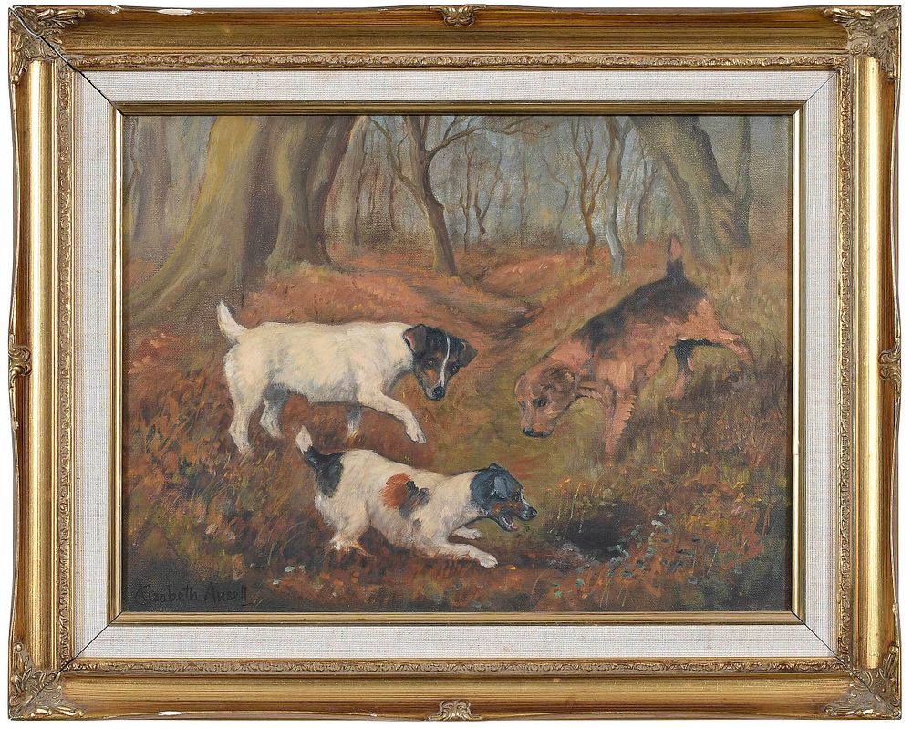 Appraisal: Elizabeth Ansell British th st century Terriers at a Woodland