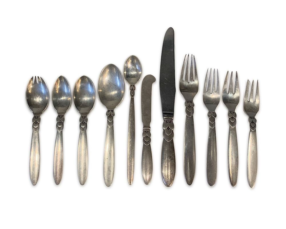 Appraisal: GEORG JENSEN Silver Cactus Pattern Flatware Service GEORG JENSEN Silver