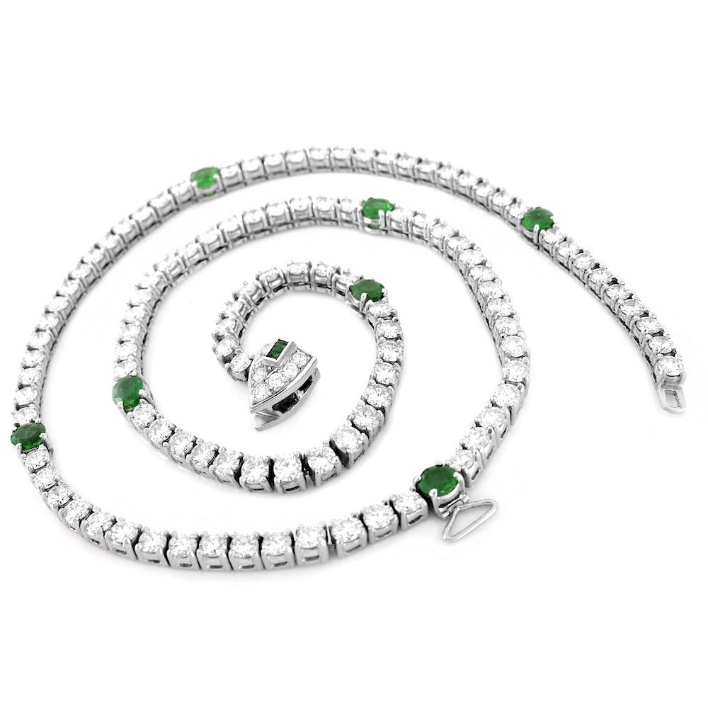 Appraisal: Art Deco Diamond Emerald and Platinum Necklace Art Deco Approx