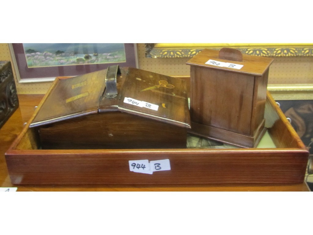 Appraisal: Ships diorama serving tray portable sewing box and stamp box