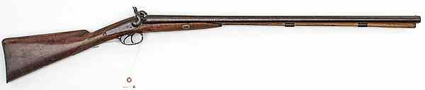 Appraisal: Double-Barrel Percussion Shotgun gauge barrels Top barrel marked London lockplates