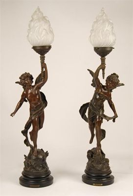 Appraisal: After Auguste Moreau A pair of patinated spelter figural table