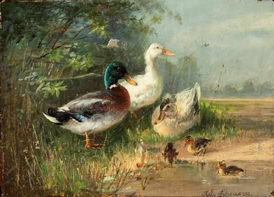 Appraisal: Julius Scheuerer German - Ducks and Ducklings oil on panel