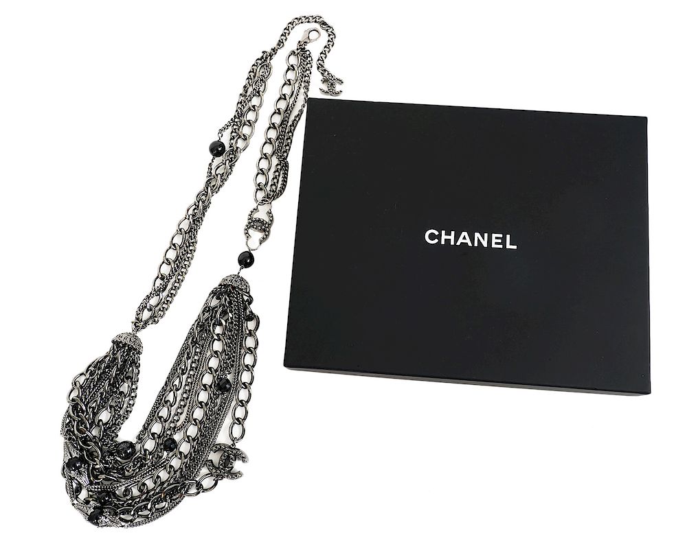 Appraisal: Chanel Black Ruthenium Chain Belt or Necklace This breathtaking multi