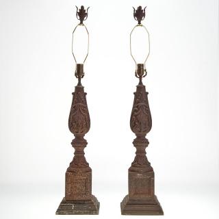 Appraisal: Pair cast iron baluster table lamps Pair cast iron baluster