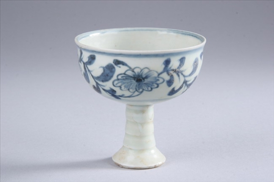 Appraisal: CHINESE BLUE AND WHITE PORCELAIN STEM CUP Yuan Dynasty style