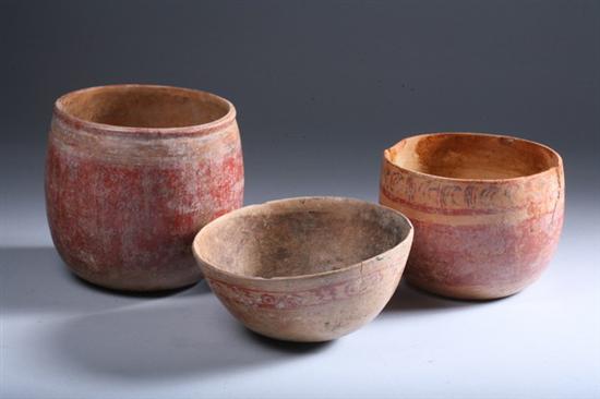 Appraisal: THREE MAYAN POTTERY BOWLS circa - Geometric decoration - in