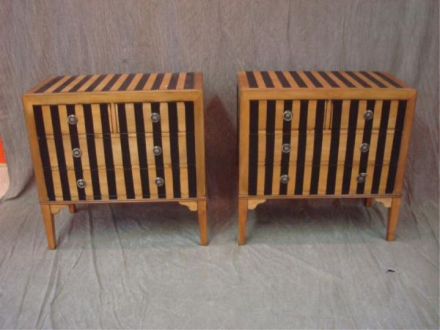 Appraisal: Pair of Striped Chests of Drawers Painted or stained reproduction