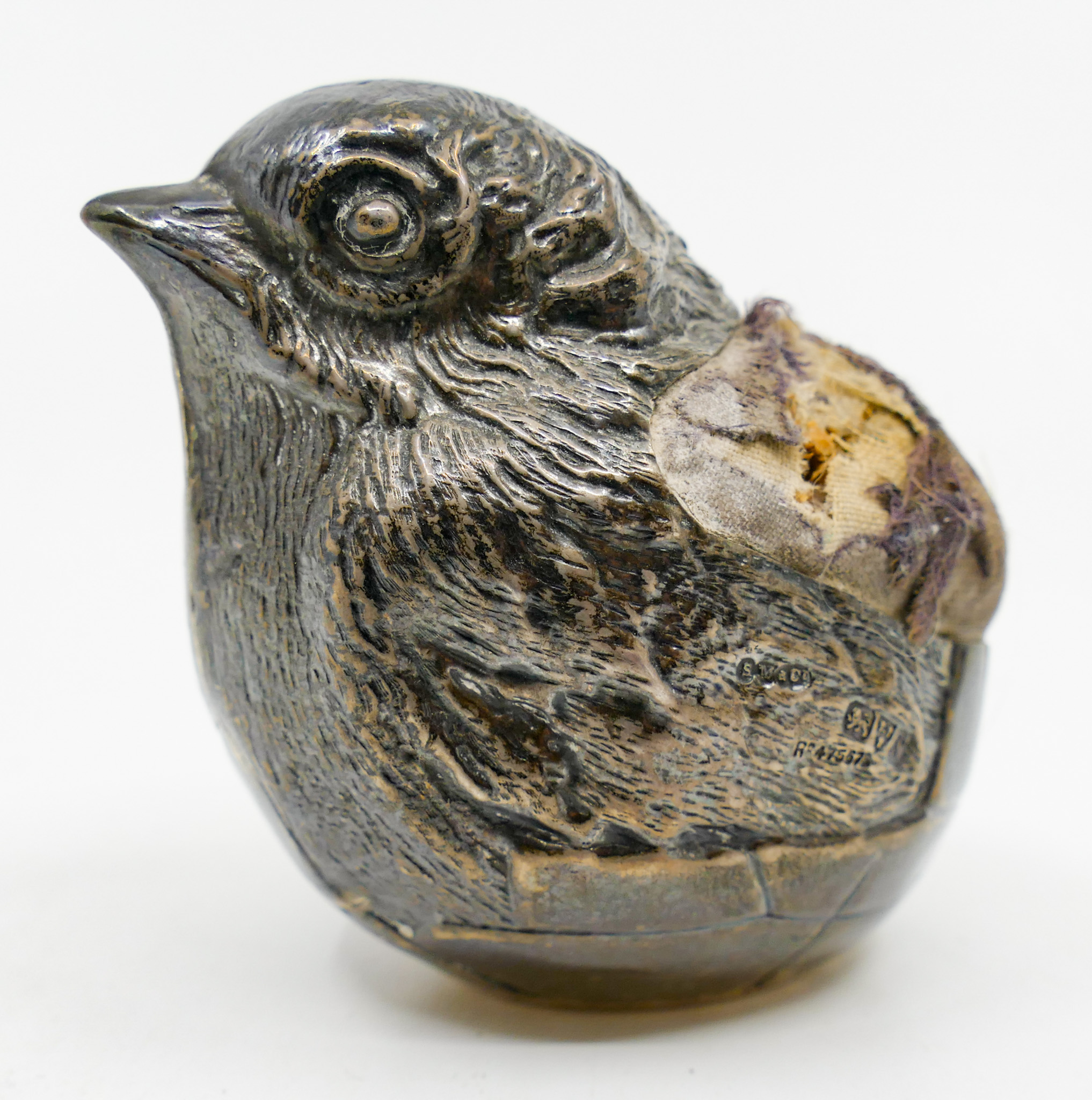 Appraisal: Antique English Silver Figural Chick Pin Cushion ''