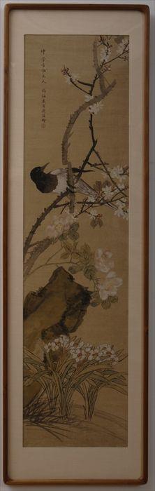 Appraisal: JAPANESE SCHOOL TH C SPRING SCENE WITH BIRD BLOSSOM AND