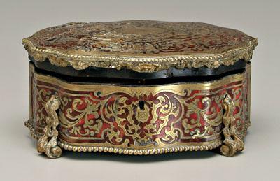 Appraisal: Boulle jewelry box brass inlaid tortoise with scrolled ormolu feet