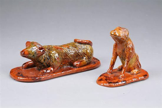 Appraisal: TWO REDWARE DOGS BY LESTER BREININGER Both have sgraffito bases