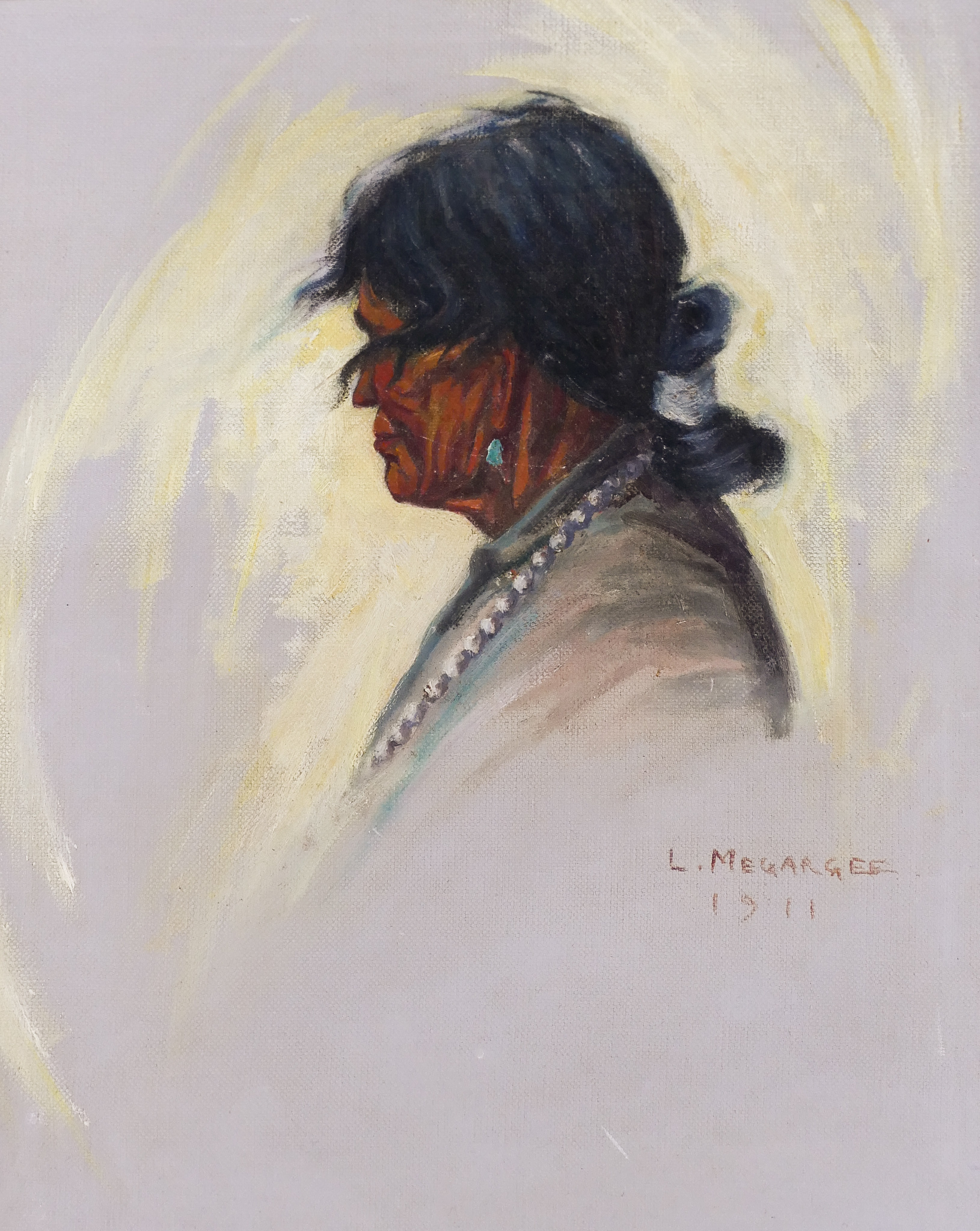 Appraisal: Lon Megargee - American ''Native Portrait'' Oil on Canvas ''x