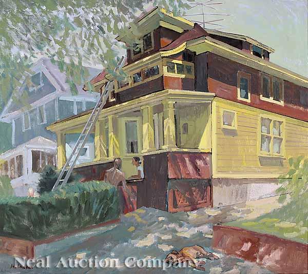 Appraisal: Joe Lasker American b Brown and Yellow House oil on