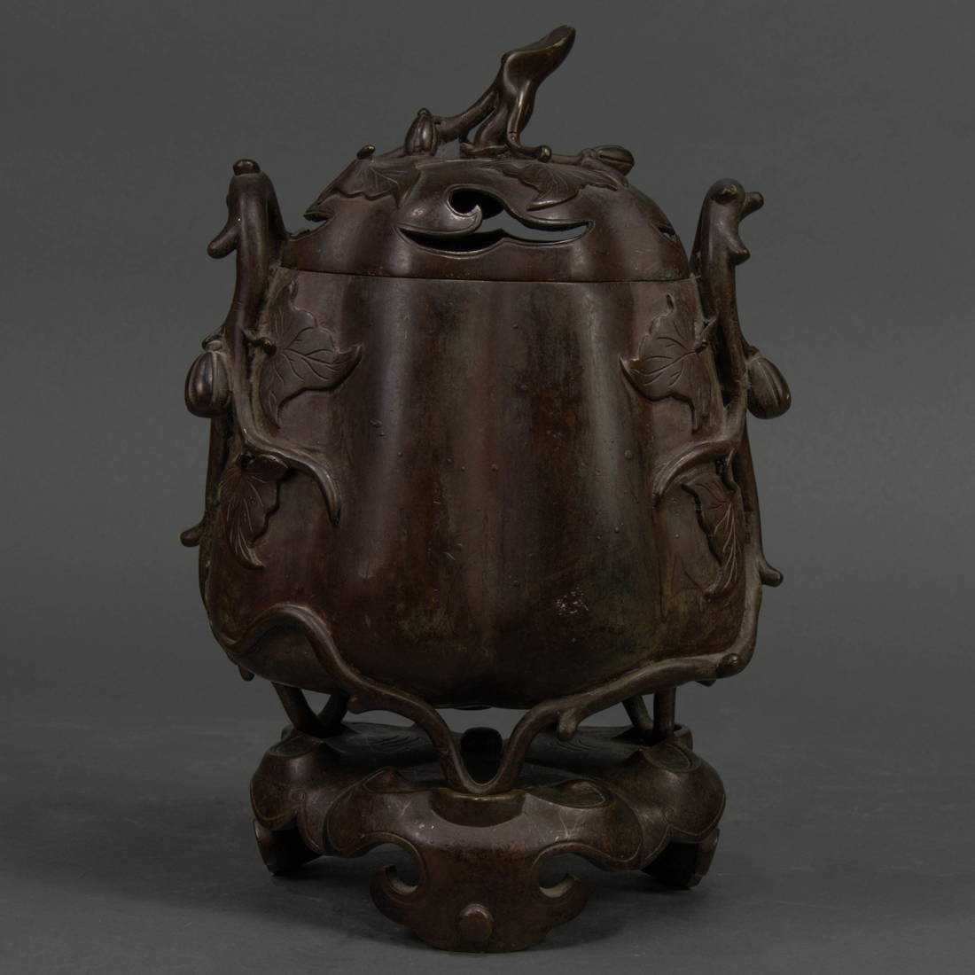 Appraisal: CHINESE BRONZE THREE TRIPOD CENSER AND STAND Chinese bronze three