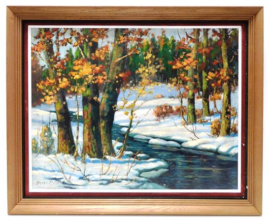 Appraisal: Bruce Mitchell Canadian - oil on canvas winter landscape depicting