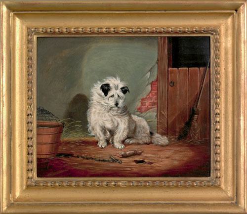 Appraisal: Oil on panel portrait of a terrier late th c