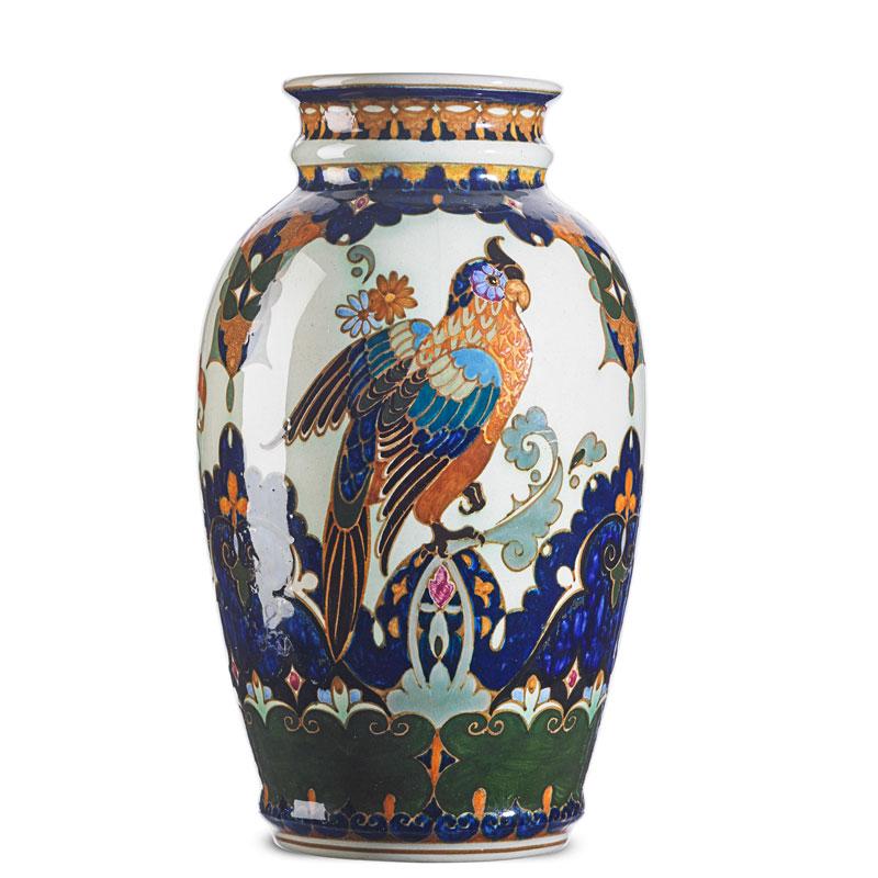 Appraisal: ROZENBURG Vase with parakeet Condition Report Excellent condition