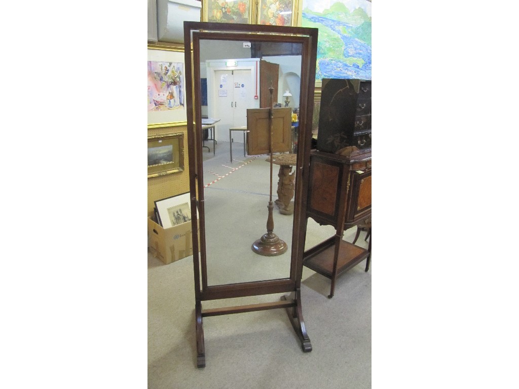 Appraisal: Edwardian mahogany inlaid cheval mirror