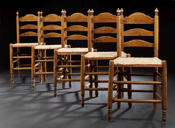 Appraisal: Suite of Five English Oak Sidechairs early th century each