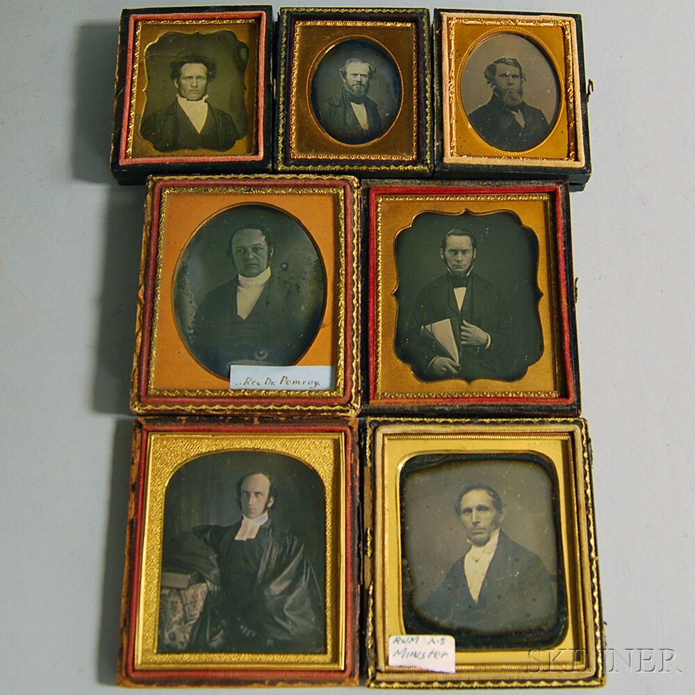 Appraisal: Seven Daguerreotypes Portraits of Ministers four sixth-plate size three ninth-plate