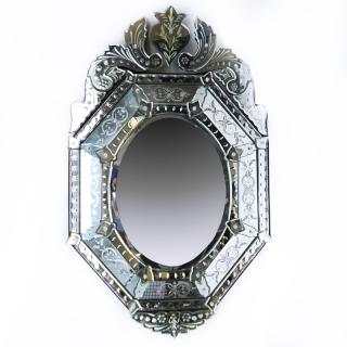 Appraisal: th Century Octagonal Form Venetian Mirror Etched glass and rosettes