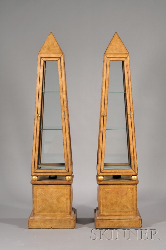 Appraisal: Pair of Obelisk-form Leather and Glass Display Cases th century