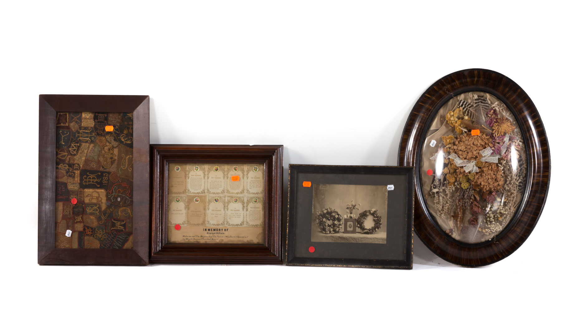 Appraisal: Four memento mori framed items