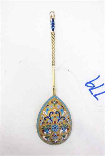 Appraisal: RUSSIAN GILT SILVER AND CLOISONNE COFFEE SPOON hallmarked Russian fine