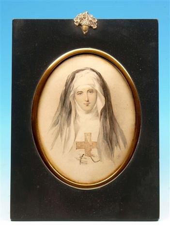 Appraisal: A th Century miniature portrait of a nun signed with